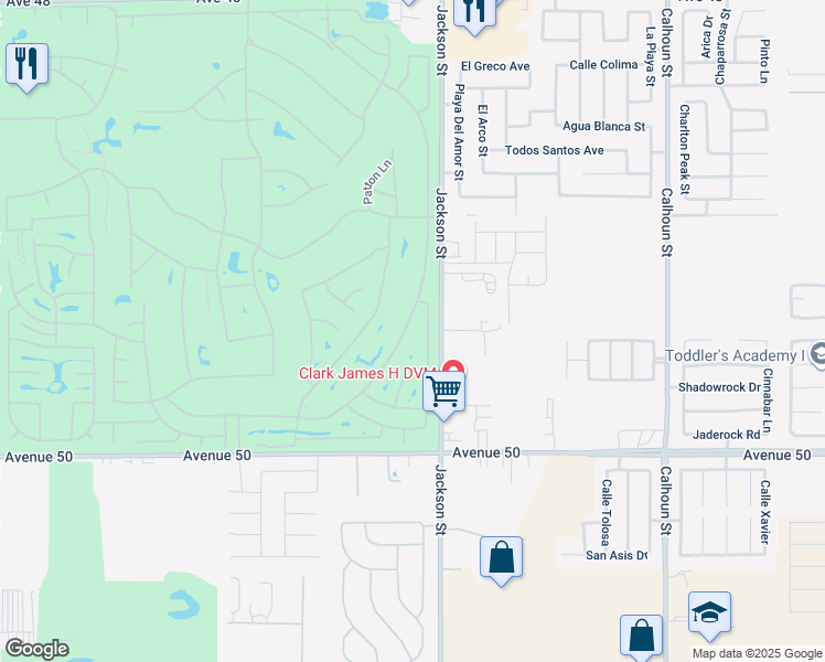 map of restaurants, bars, coffee shops, grocery stores, and more near 49456 Redford Way in Indio
