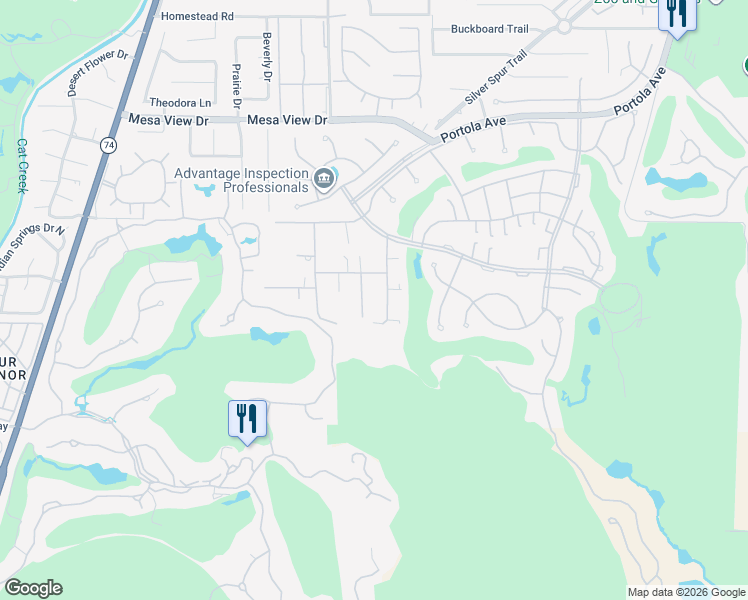 map of restaurants, bars, coffee shops, grocery stores, and more near 49260 Jfk Trail in Palm Desert