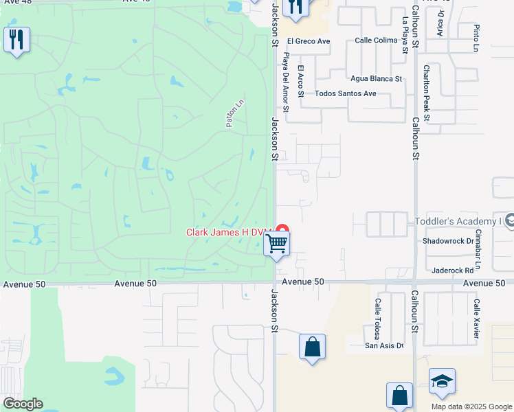 map of restaurants, bars, coffee shops, grocery stores, and more near 49456 Redford Way in Indio