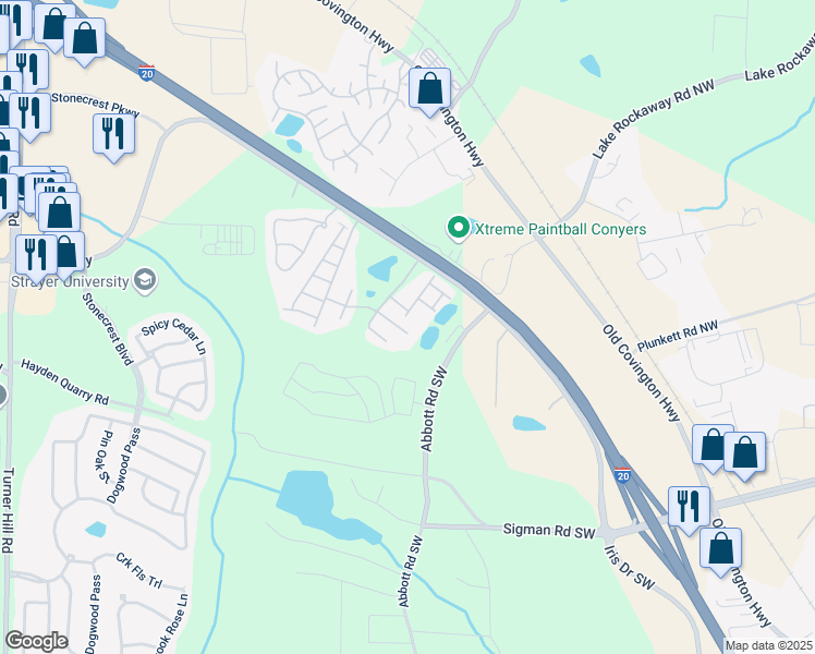 map of restaurants, bars, coffee shops, grocery stores, and more near 2730 Kemp Court in Conyers
