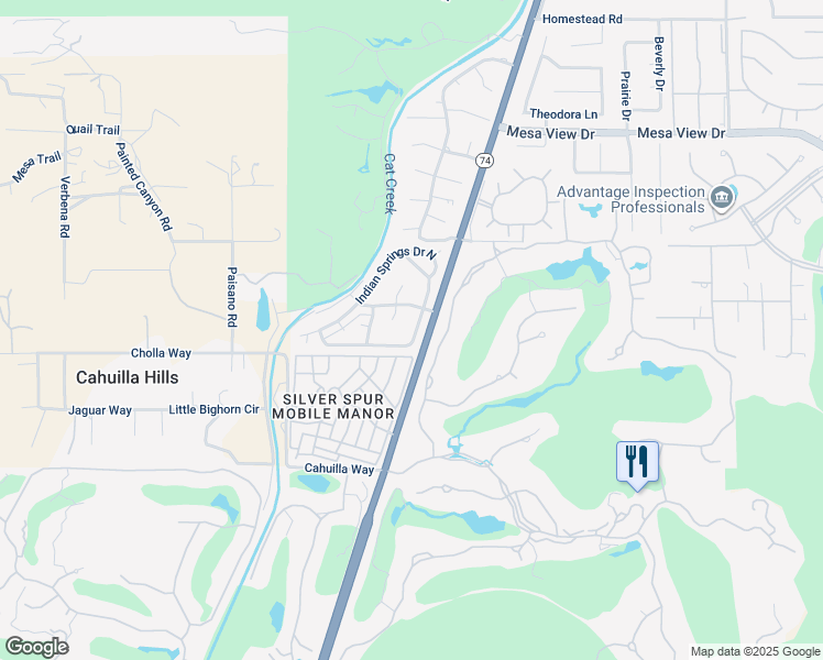 map of restaurants, bars, coffee shops, grocery stores, and more near 49305 California 74 in Palm Desert