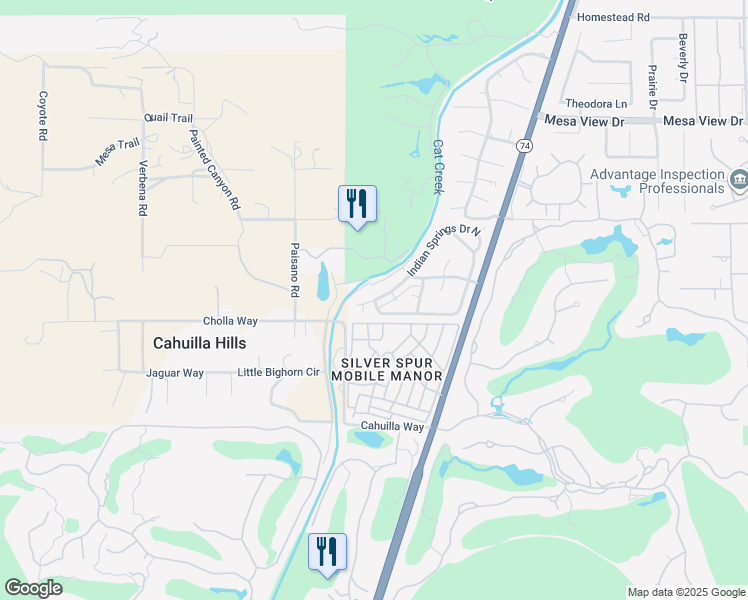 map of restaurants, bars, coffee shops, grocery stores, and more near 49305 California 74 in Palm Desert