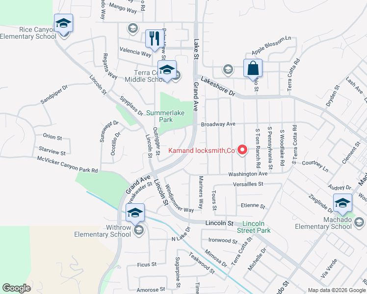 map of restaurants, bars, coffee shops, grocery stores, and more near 29228 Northpointe Street in Lake Elsinore