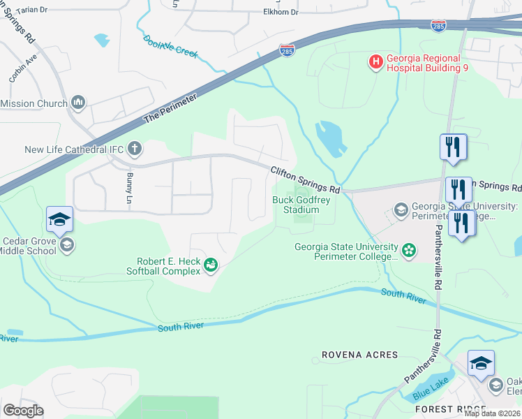 map of restaurants, bars, coffee shops, grocery stores, and more near 3239 Clifton Farm Drive in Decatur