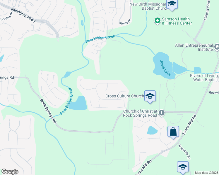 map of restaurants, bars, coffee shops, grocery stores, and more near 2960 Fairton Tr in Stonecrest