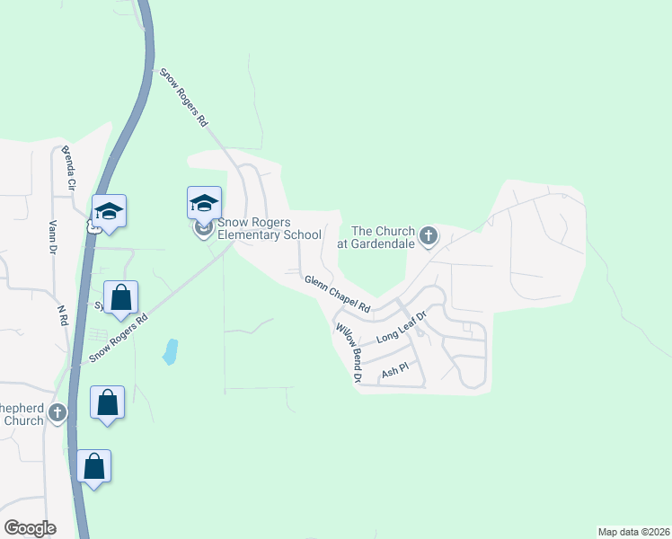 map of restaurants, bars, coffee shops, grocery stores, and more near 6409 Willow Ridge Circle in Gardendale