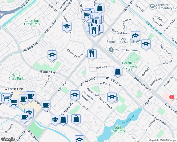 map of restaurants, bars, coffee shops, grocery stores, and more near 6 Redhawk in Irvine
