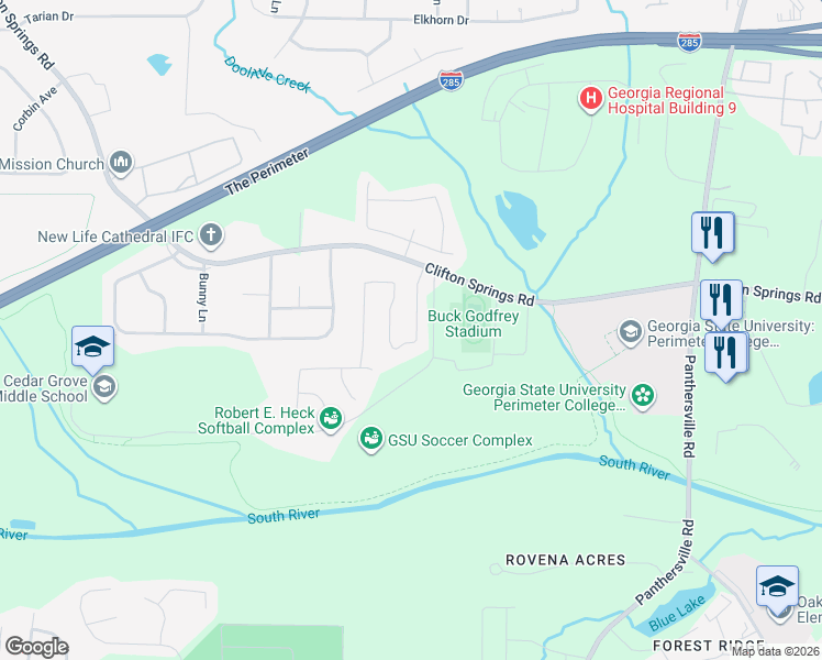 map of restaurants, bars, coffee shops, grocery stores, and more near 3239 Clifton Farm Drive in Decatur