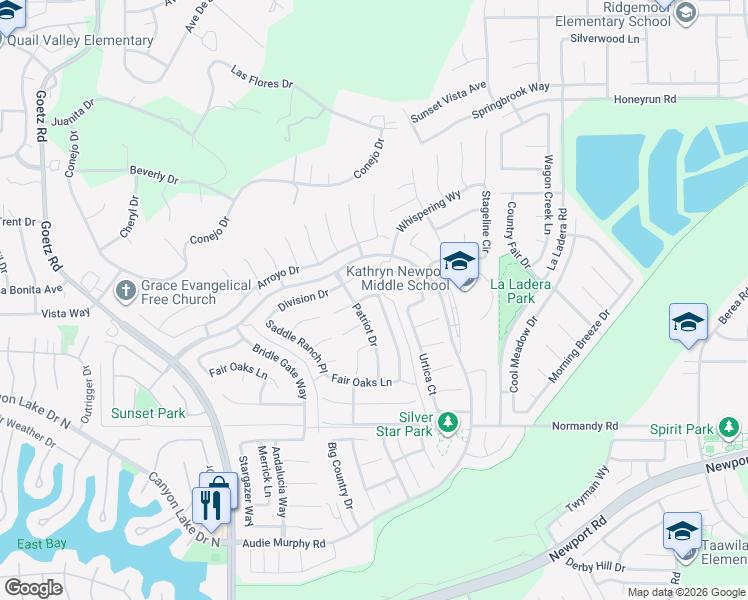 map of restaurants, bars, coffee shops, grocery stores, and more near 29723 Western Front Drive in Menifee