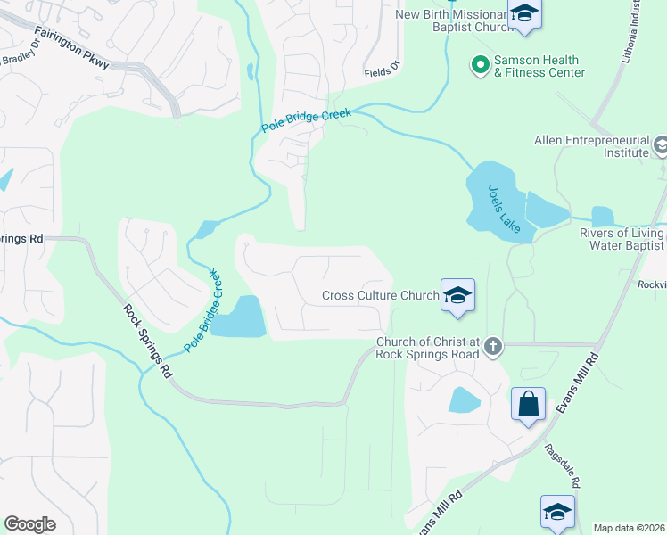 map of restaurants, bars, coffee shops, grocery stores, and more near 2960 Fairton Tr in Stonecrest