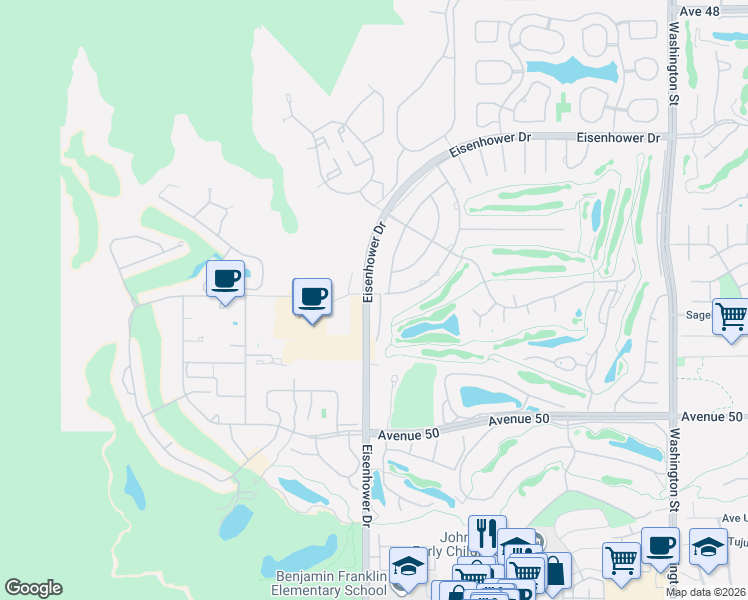 map of restaurants, bars, coffee shops, grocery stores, and more near 49405 Avenue Club La Quinta in La Quinta