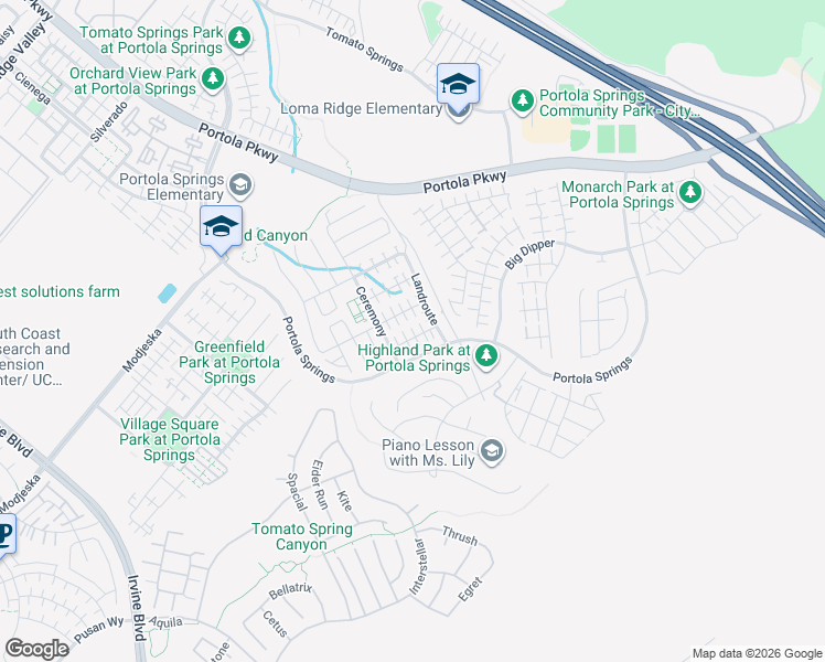 map of restaurants, bars, coffee shops, grocery stores, and more near 114 Anthology in Trabuco Canyon