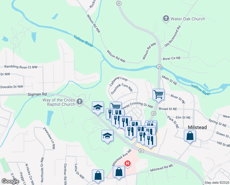 map of restaurants, bars, coffee shops, grocery stores, and more near 440 Overlook Turn Northwest in Conyers