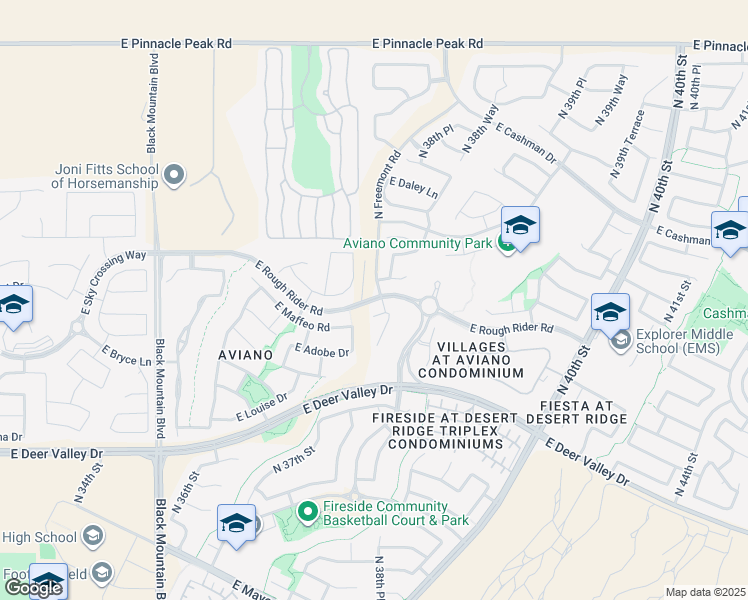 map of restaurants, bars, coffee shops, grocery stores, and more near East Rough Rider Road in Phoenix