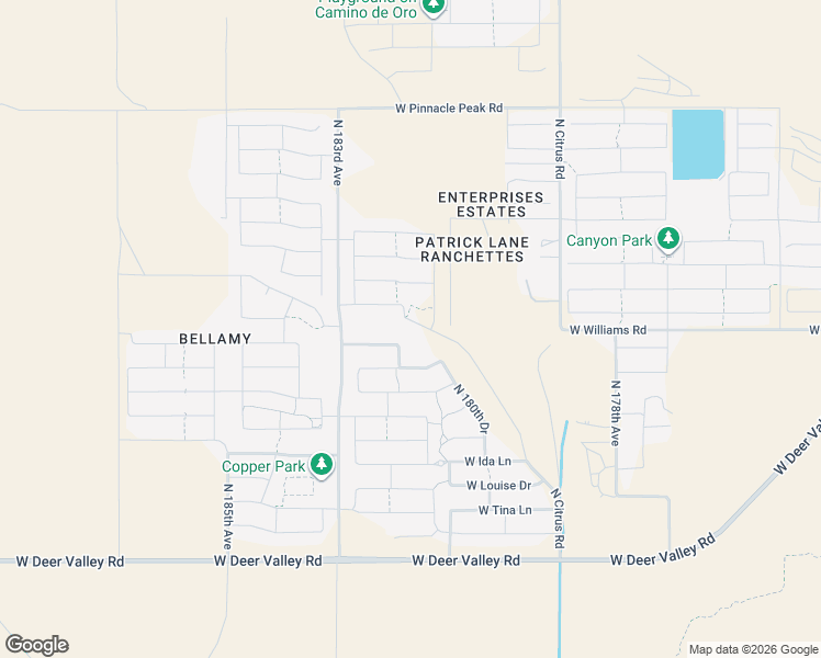 map of restaurants, bars, coffee shops, grocery stores, and more near 18230 West Williams Road in Surprise