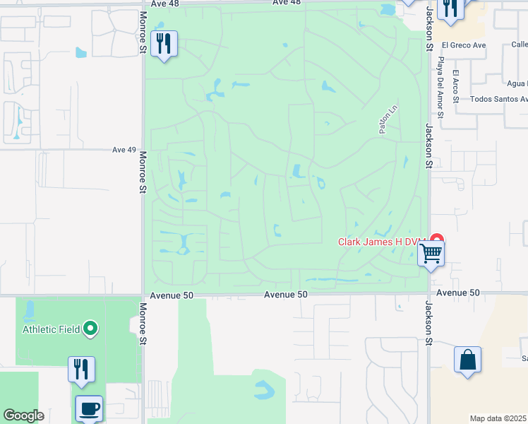 map of restaurants, bars, coffee shops, grocery stores, and more near Douglas Street in Indio