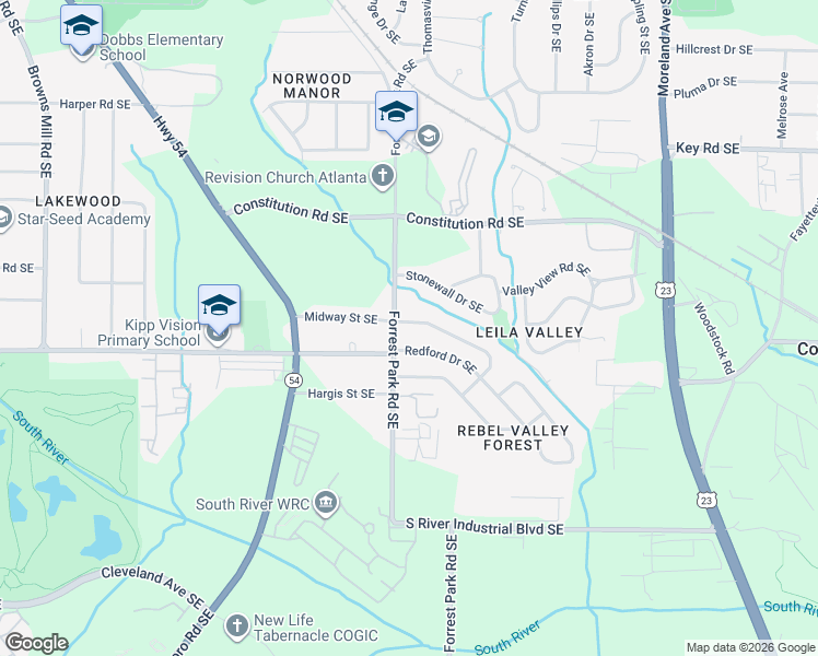 map of restaurants, bars, coffee shops, grocery stores, and more near 919 Natham Drive Southeast in Atlanta