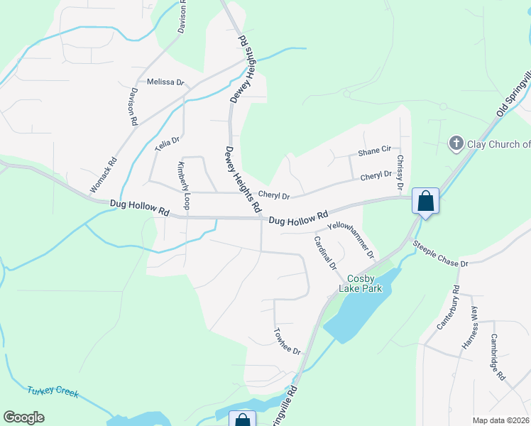 map of restaurants, bars, coffee shops, grocery stores, and more near 6016 Dewey Heights Road in Pinson