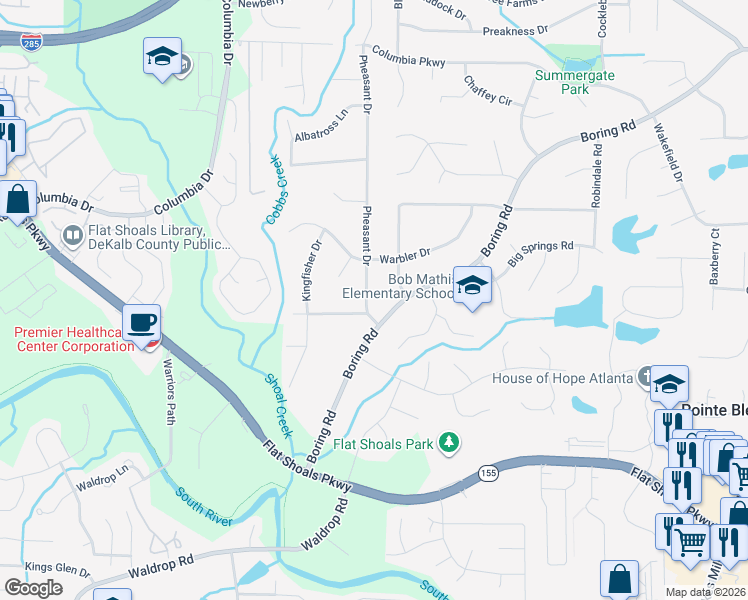 map of restaurants, bars, coffee shops, grocery stores, and more near 3221 Pheasant Drive in Decatur