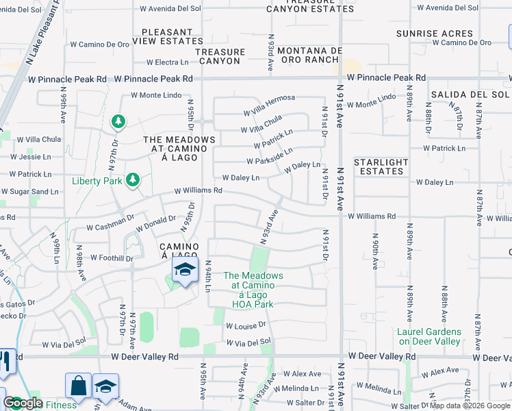 map of restaurants, bars, coffee shops, grocery stores, and more near 9315 West Country Club Trail in Peoria
