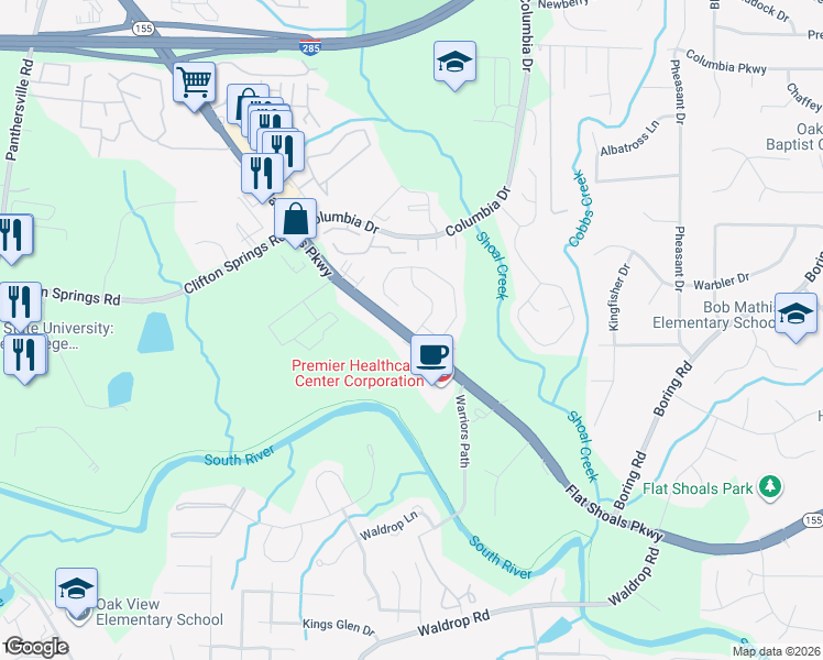 map of restaurants, bars, coffee shops, grocery stores, and more near 3098 Cedar Crest Way in Decatur
