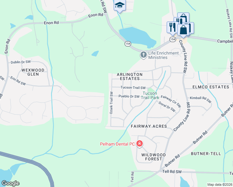 map of restaurants, bars, coffee shops, grocery stores, and more near 2389 Navajo Trail Southwest in Atlanta