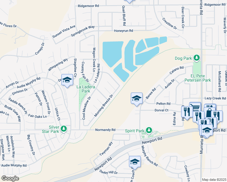 map of restaurants, bars, coffee shops, grocery stores, and more near 25375 Forest Wood Circle in Menifee