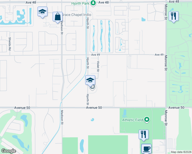 map of restaurants, bars, coffee shops, grocery stores, and more near 81278 Geranium Avenue in Indio