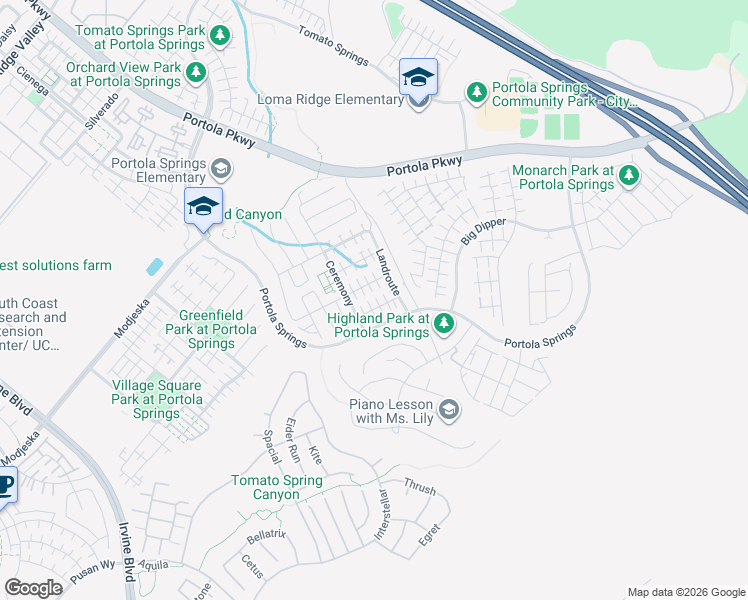 map of restaurants, bars, coffee shops, grocery stores, and more near 125 Messenger in Irvine