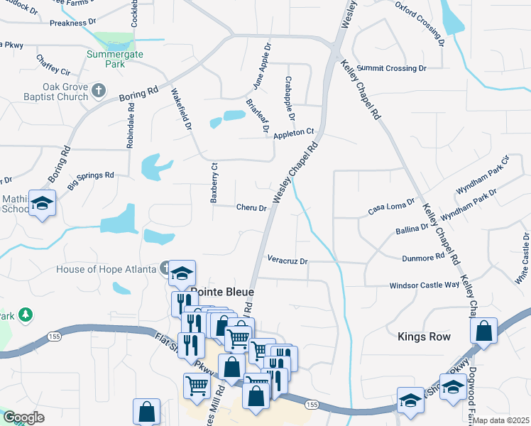 map of restaurants, bars, coffee shops, grocery stores, and more near 3355 Wesley Chapel Road in Decatur