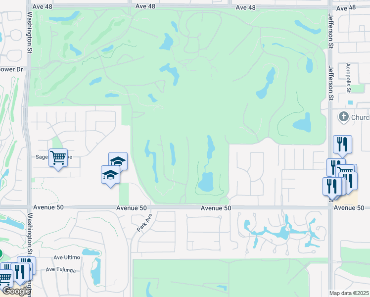 map of restaurants, bars, coffee shops, grocery stores, and more near 49415 Vía Conquistador in La Quinta