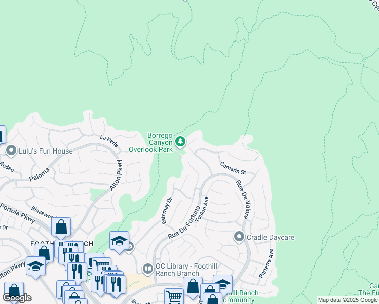 map of restaurants, bars, coffee shops, grocery stores, and more near 27 Viaggio Lane in Lake Forest