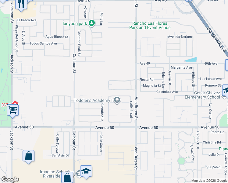 map of restaurants, bars, coffee shops, grocery stores, and more near 83947 Moonlit Drive in Coachella