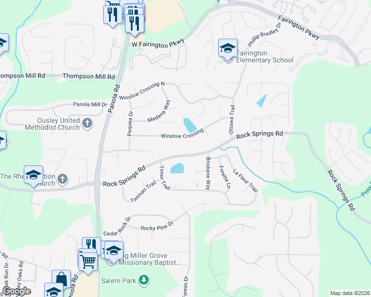 map of restaurants, bars, coffee shops, grocery stores, and more near 5409 Winslow Crossing in Stonecrest