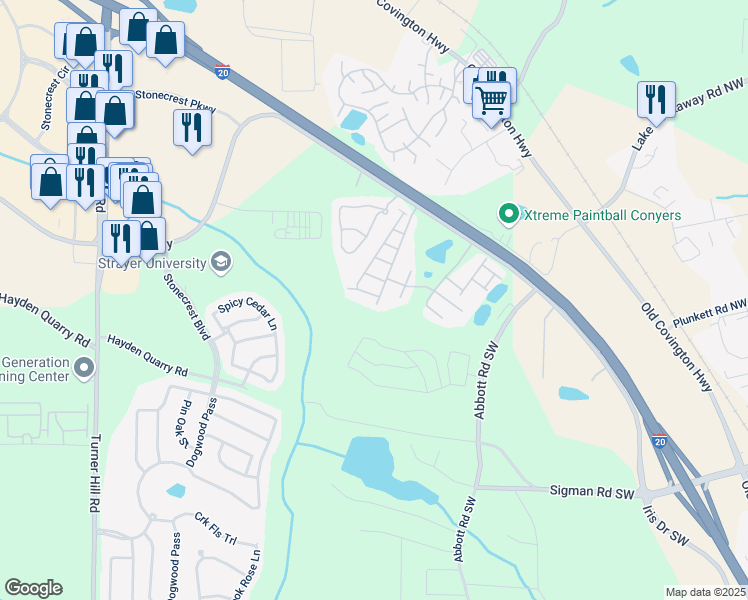 map of restaurants, bars, coffee shops, grocery stores, and more near 7779 Haynes Park Circle in Stonecrest