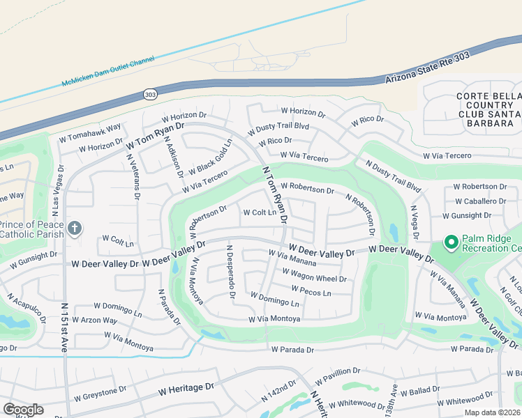 map of restaurants, bars, coffee shops, grocery stores, and more near 14318 West Colt Lane in Sun City West