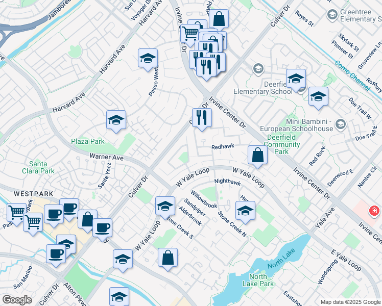 map of restaurants, bars, coffee shops, grocery stores, and more near 16 Bluejay in Irvine