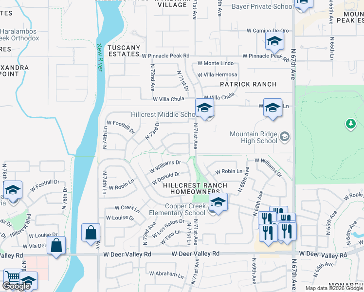 map of restaurants, bars, coffee shops, grocery stores, and more near 7129 West La Senda Drive in Glendale