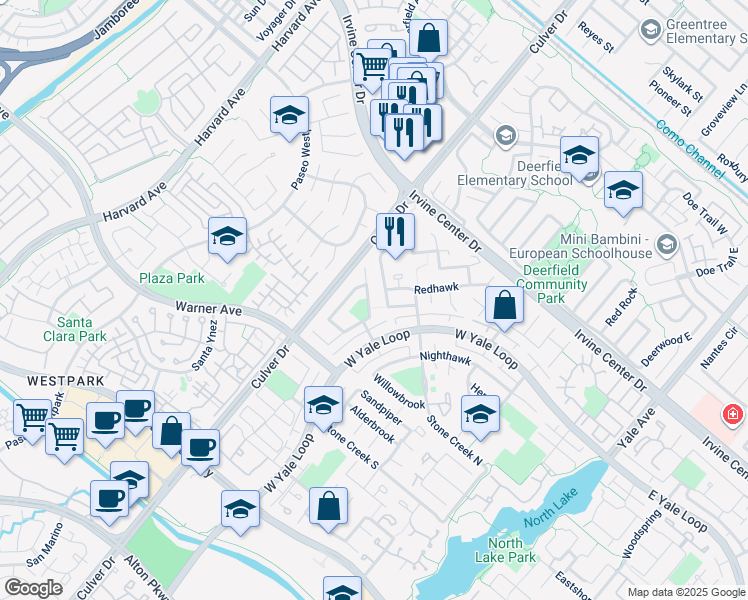map of restaurants, bars, coffee shops, grocery stores, and more near 16 Bluejay in Irvine