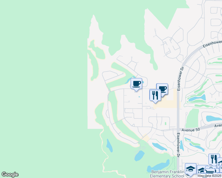 map of restaurants, bars, coffee shops, grocery stores, and more near 77130 Avenue Fernando in La Quinta