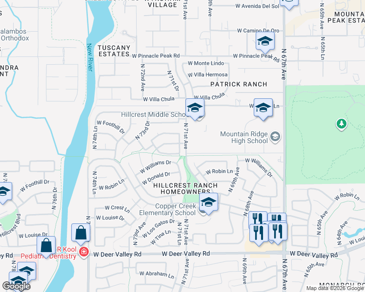 map of restaurants, bars, coffee shops, grocery stores, and more near 22705 North 71st Drive in Glendale