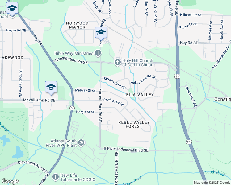 map of restaurants, bars, coffee shops, grocery stores, and more near 948 Natham Drive Southeast in Atlanta