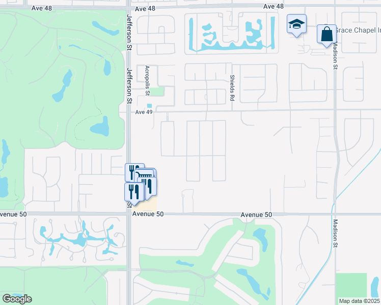 map of restaurants, bars, coffee shops, grocery stores, and more near 49412 Escalante Street in Indio