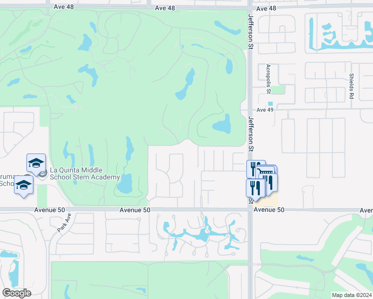 map of restaurants, bars, coffee shops, grocery stores, and more near 79690 Rancho San Pascual in La Quinta