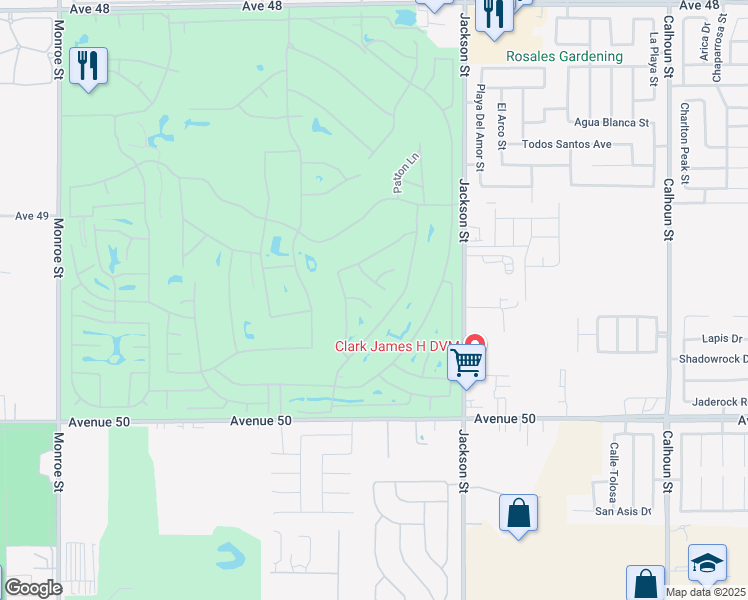 map of restaurants, bars, coffee shops, grocery stores, and more near 49491 Wayne Street in Indio