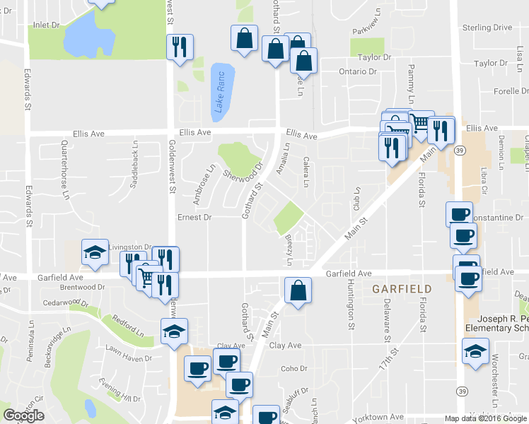 map of restaurants, bars, coffee shops, grocery stores, and more near 7301 Mirage Drive in Huntington Beach