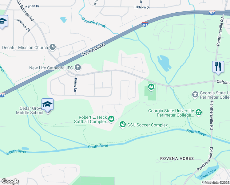 map of restaurants, bars, coffee shops, grocery stores, and more near 2532 Clifton Springs Manor in Decatur