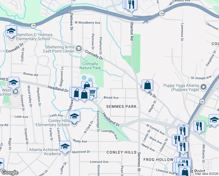 map of restaurants, bars, coffee shops, grocery stores, and more near 1923 Grove Avenue in East Point