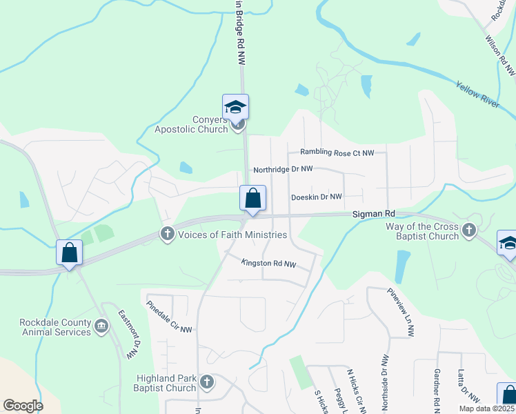 map of restaurants, bars, coffee shops, grocery stores, and more near 993 Sigman Road Northwest in Conyers