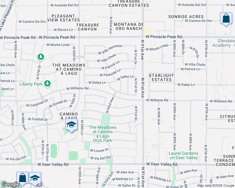 map of restaurants, bars, coffee shops, grocery stores, and more near 9273 West Country Club Trail in Peoria